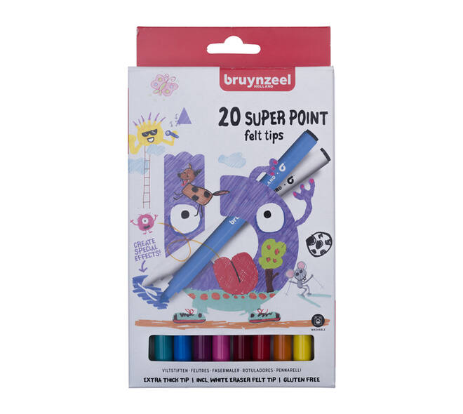 Viltstift Bruynzeel Kids Super Point assorti 20 stuks