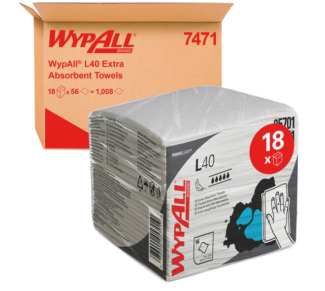 Reinigingsdoek WypAll L40 PowerClean 1-laags 18x56 vel wit 7471