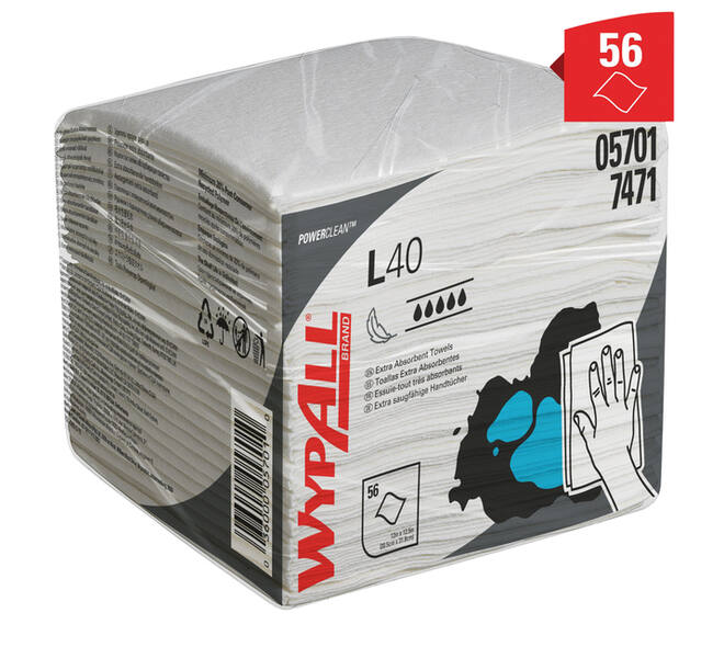 Reinigingsdoek WypAll L40 PowerClean 1-laags 18x56 vel wit 7471