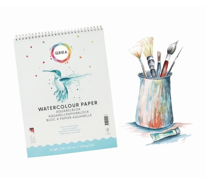 Aquarelblok Qrea 24x32 20 vel 200gr spiraal