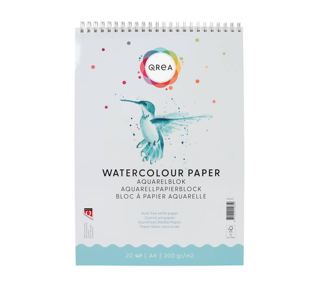 Aquarelblok Qrea A4 20 vel 200gr spiraal