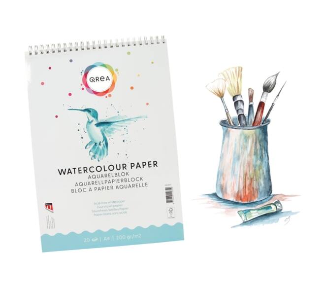 Aquarelblok Qrea A4 20 vel 200gr spiraal