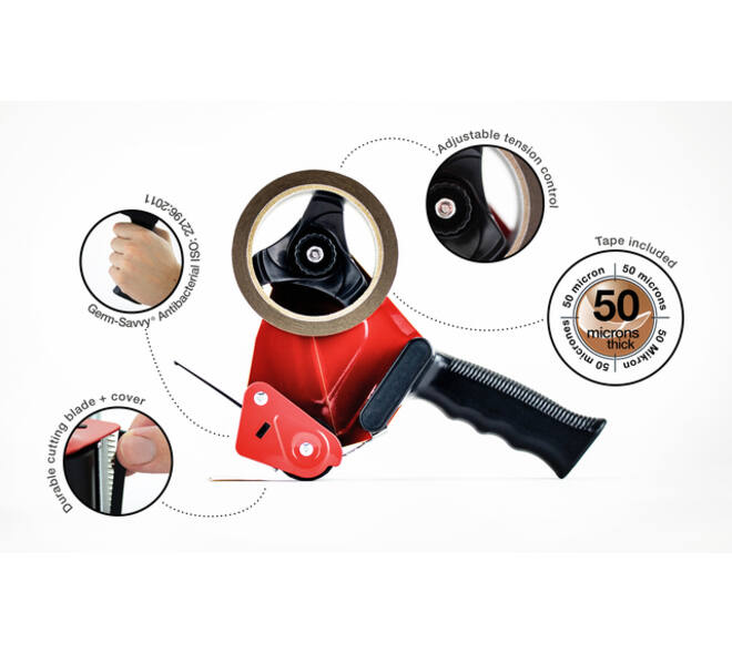 Verpakkingstape dispenser Rapesco Germ-Savvy 960 antibacterieel met bruine tape zwart