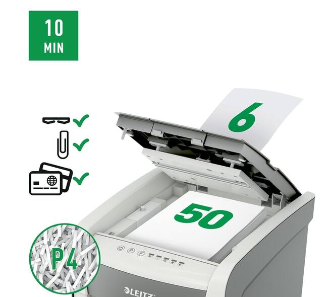 Papiervernietiger Leitz IQ Auto+ Small Office 50X P4 snippers 4x28mm