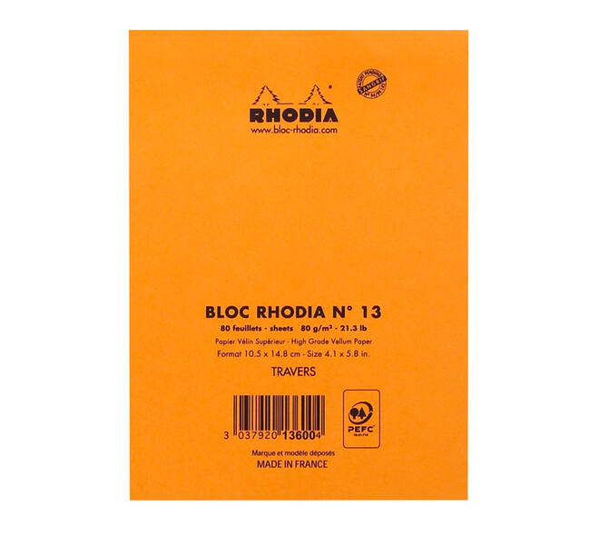 Schrijfblok Rhodia A6 lijn 80 vel 80gr oranje