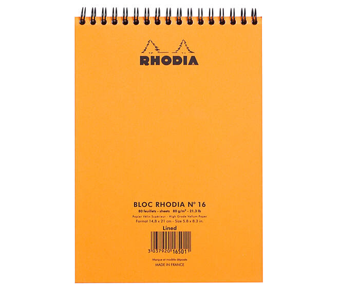 Spiraalblok Rhodia A5 lijn 160 pagina's 80gr oranje