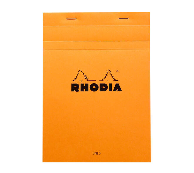 Schrijfblok Rhodia A5 lijn 80 vel 80gr met kantlijn oranje