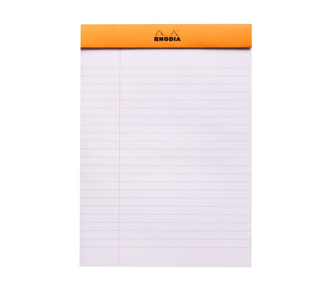 Schrijfblok Rhodia A5 lijn 80 vel 80gr met kantlijn oranje
