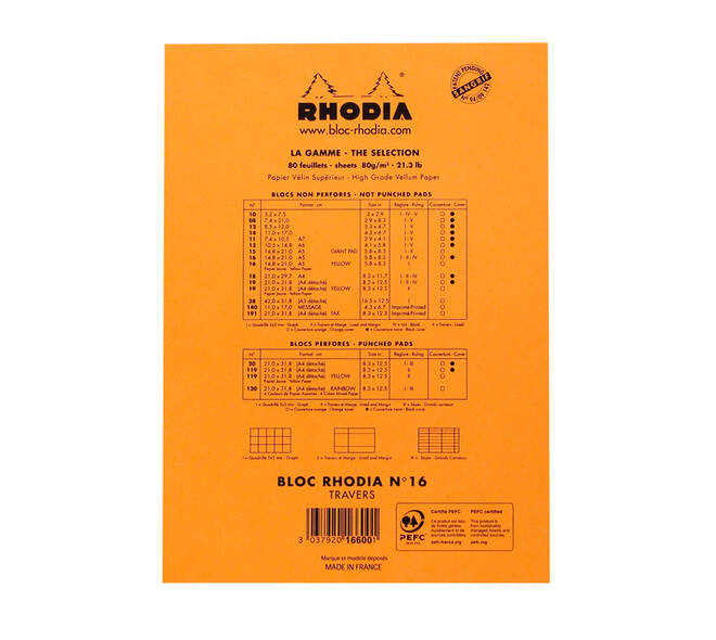 Schrijfblok Rhodia A5 lijn 80 vel 80gr met kantlijn oranje