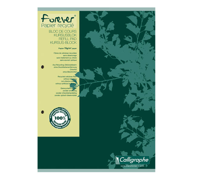 Cursusblok Clairefontaine Forever Calligraphe A4 lijn 2-gaats 200 pagina's 70gr groen