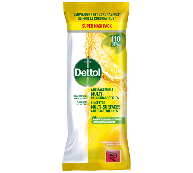 Reinigingsdoekjes Dettol antibacterieël Citrus 110 stuks
