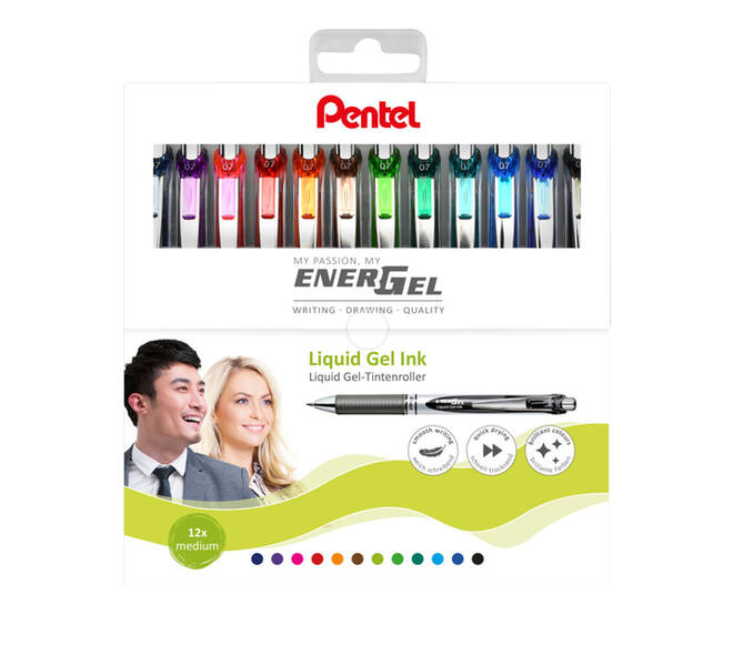 Gelschrijver Pentel BL77 Energel medium assorti 12 stuks
