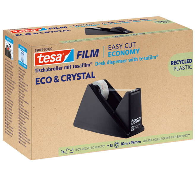 Plakbandhouder Tesa eco&crystal 59045 zwart met 1 rol tape 19mmx10m