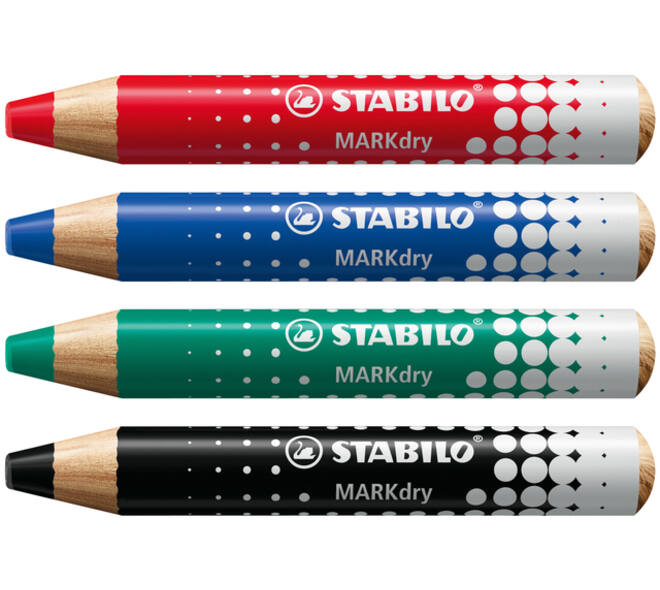 Whiteboardpotlood STABILO MARKdry 648/4 + slijper-microvezel ass 4st