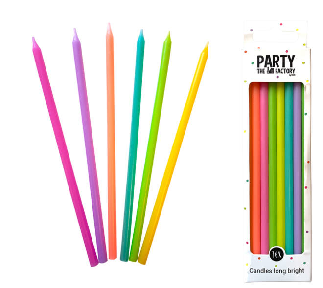 Kaarsjes Haza long bright 15cm 16 stuks assorti