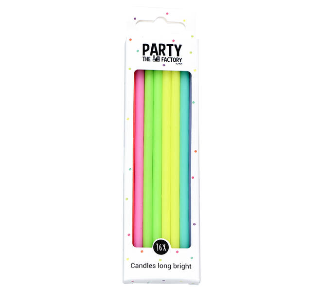 Kaarsjes Haza long bright 15cm 16 stuks assorti