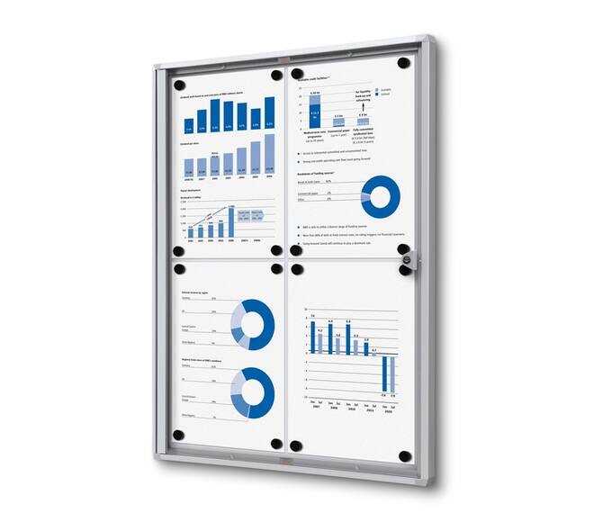 Vitrinebord Quantore voor binnen 4x A4 zilver