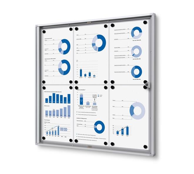 Vitrinebord Quantore voor binnen 6x A4 zilver