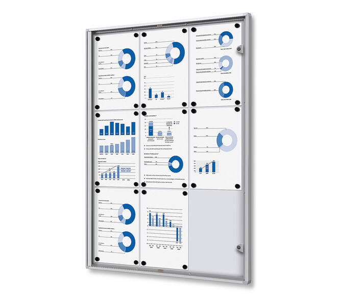 Vitrinebord Quantore voor binnen 9x A4 zilver