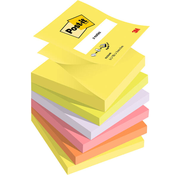 Memoblok 3M Post-it Z-Note R330 76x76mm ass kleur 6 stuks