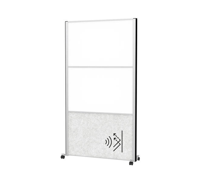 Scheidingswand MAUL akoestiek 100x180 2x whiteb. 1x lichtgrijs alum.frame mobiel