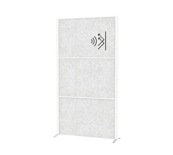 Scheidingswand MAUL akoestiek 100x180 3x lichtgrijs wit frame op voet