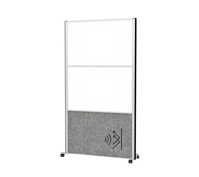 Scheidingswand MAUL akoestiek 100x180 2x whiteb. 1x donkergr alum.frame mobiel
