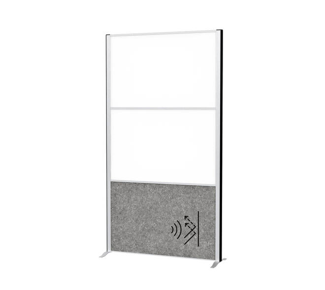 Scheidingswand MAUL akoestiek 100x180 2x whiteb. 1x donkergr alum.frame op voet