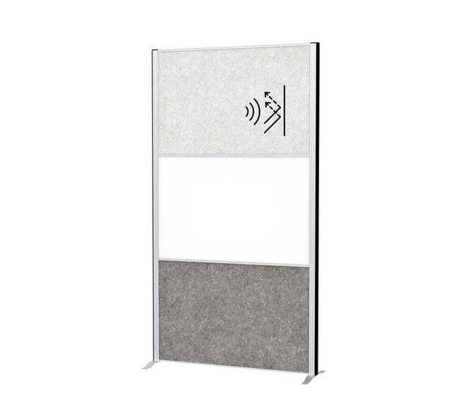 Scheidingswand MAUL akoestiek 100x180 licht- donkergrijs whiteb alum.frame op voet