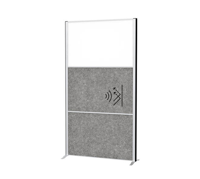 Scheidingswand MAUL akoestiek 100x180 2xdonker- 1xwhiteboard alum.frame op voet