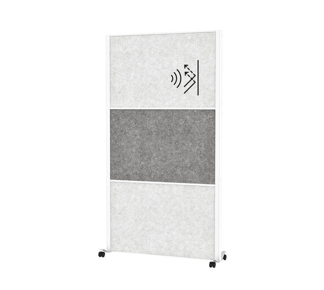 Scheidingswand MAUL akoestiek 100x180 2x licht- 1x donkergrijs wit frame mobiel