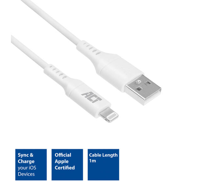 Kabel ACT USB 2.0 naar Lightning laad -en data 1 meter