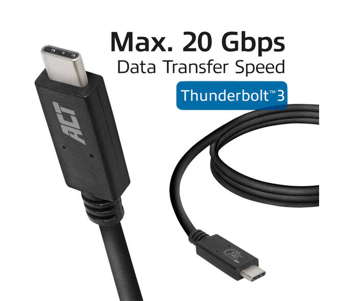 Kabel ACT USB-C USB 4 20Gbps Thunderbolt3 1 meter