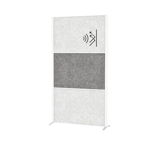 Scheidingswand MAUL akoestiek 100x180 2x licht- 1x donkergrijs wit frame op voet