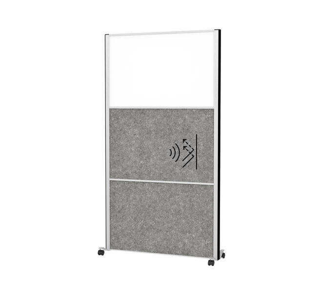 Scheidingswand MAUL akoestiek 100x180 2xdonker- 1xwhiteboard alum.frame mobiel