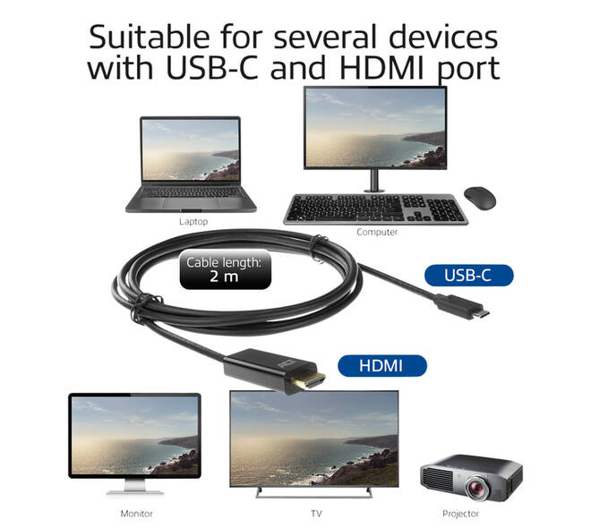 Kabel ACT USB-C naar HDMI 60Hz  2 meter