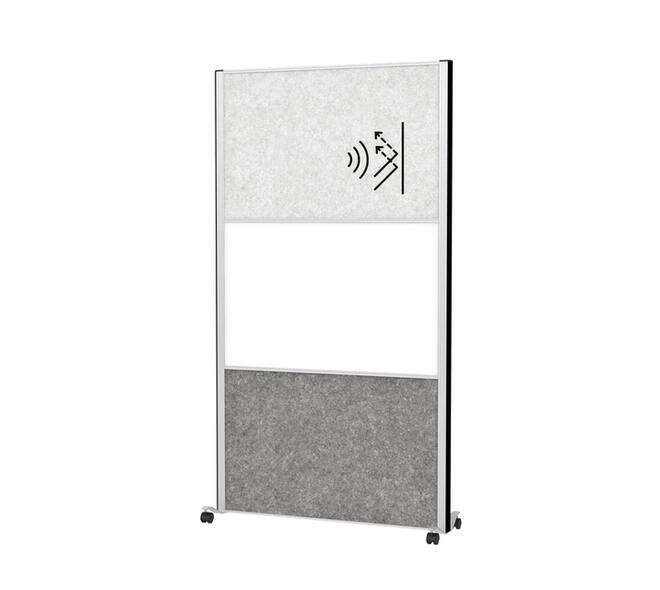 Scheidingswand MAUL akoestiek 100x180 licht- donkergrijs whiteb alum.frame mobiel