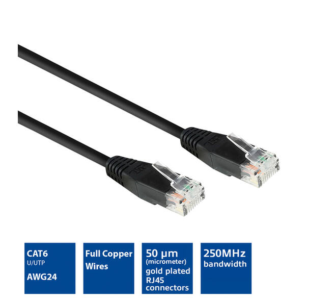 Kabel ACT CAT6 Network koper 0.9 meter zwart