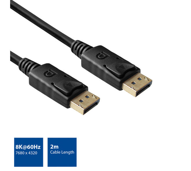 Kabel ACT DisplayPort 1.4 8K M-M 2 meter zwart