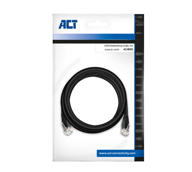 Kabel ACT CAT6 Network koper 5 meter zwart