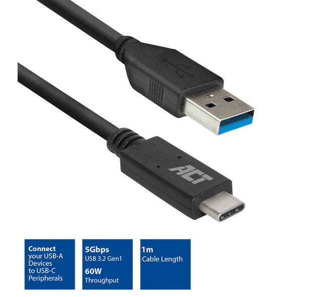 Kabel ACT USB A 3.2 naar USB-C 1 meter