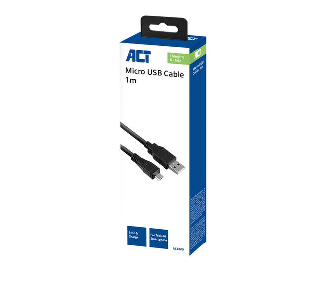 Kabel ACT USB 2.0 naar MicroB laad -en data 1 meter