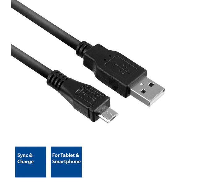 Kabel ACT USB 2.0 naar MicroB laad -en data 1 meter