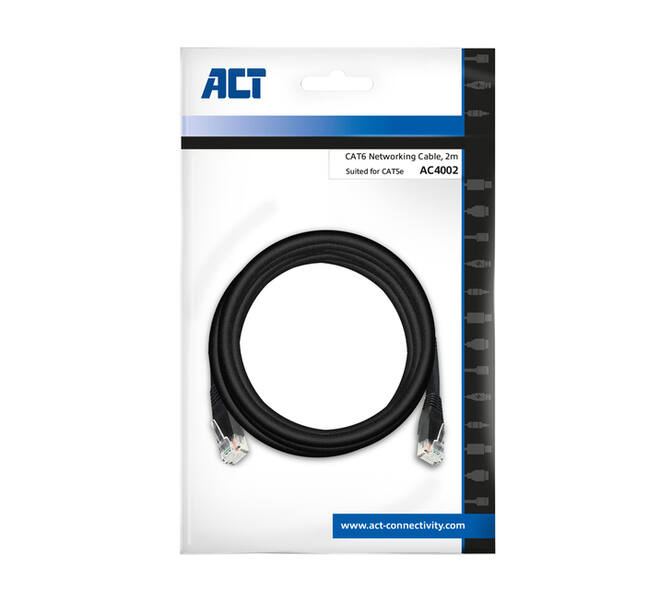 Kabel ACT CAT6 Network koper 2 meter zwart