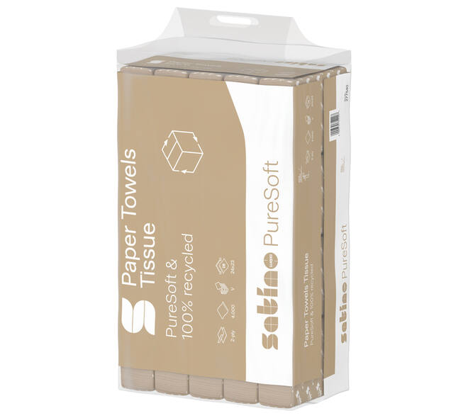 Handdoek Satino PT3 PureSoft v-vouw 2-laags 240x230mm 20x200 vel naturel 277540