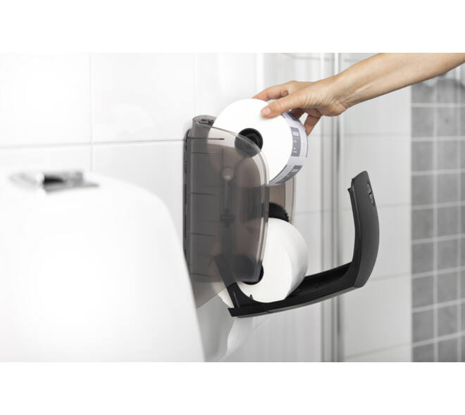 Toiletpapierdispenser Katrin systeemrol duo zwart 77519