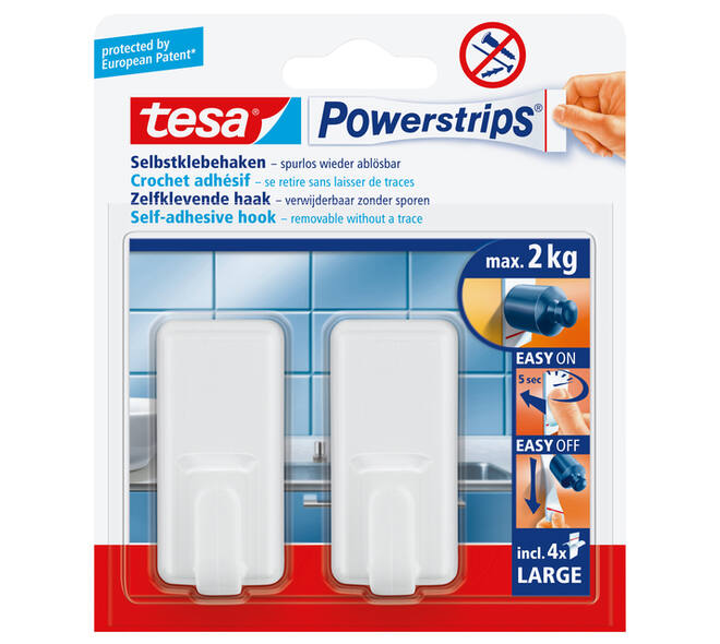 Haken tesa Powerstrips® LARGE Classic zelfklevend verwijderbaar wit 2 stuks