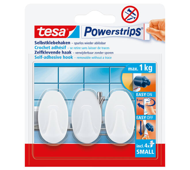 Haken tesa Powerstrips® SMALL Ovaal zelfklevend verwijderbaar wit 3 stuks