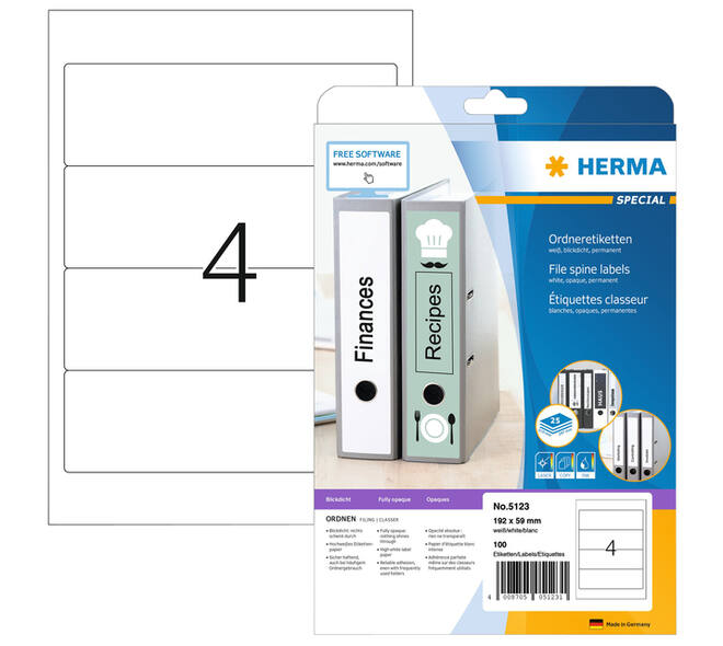Rugetiket HERMA 5123 192x59mm zelfklevend wit 100 etiketten