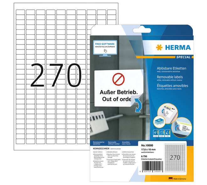 Etiket HERMA 10000 17.8x10mm verwijderbaar wit 6750 stuks